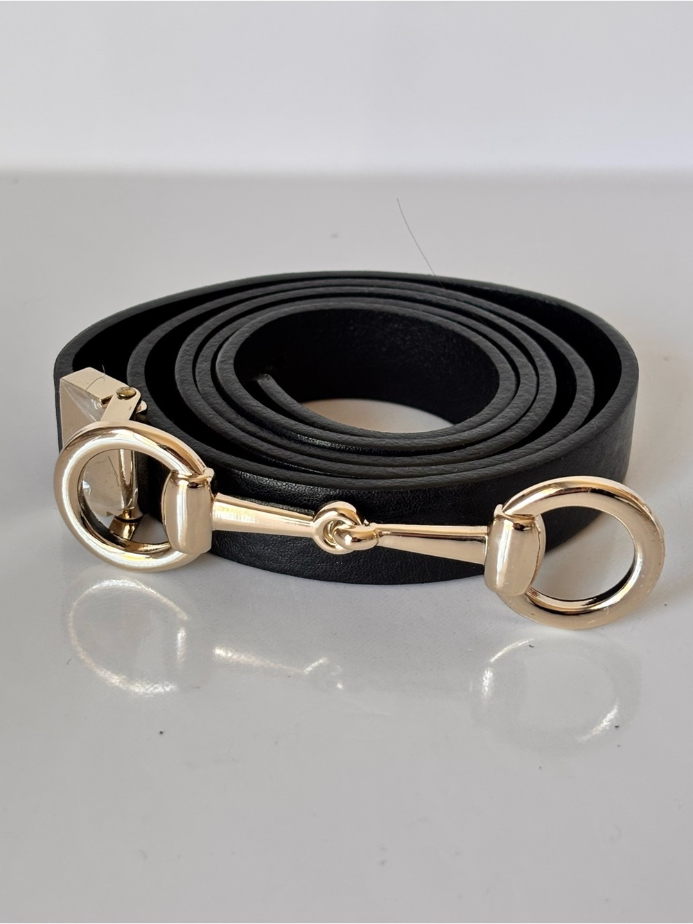 🦋2/25$ Simons Horsebit Skinny black Leather Belt size L